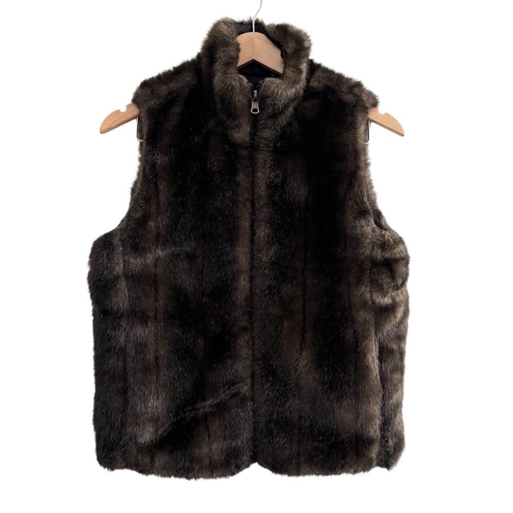 Y2K Reversible Faux Fur Zip Up Vest in Dark Brown